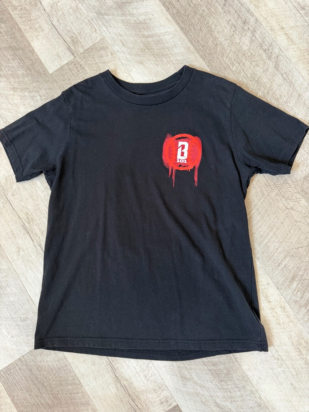 Kids Black Short Sleeve Tee with Red Emblem